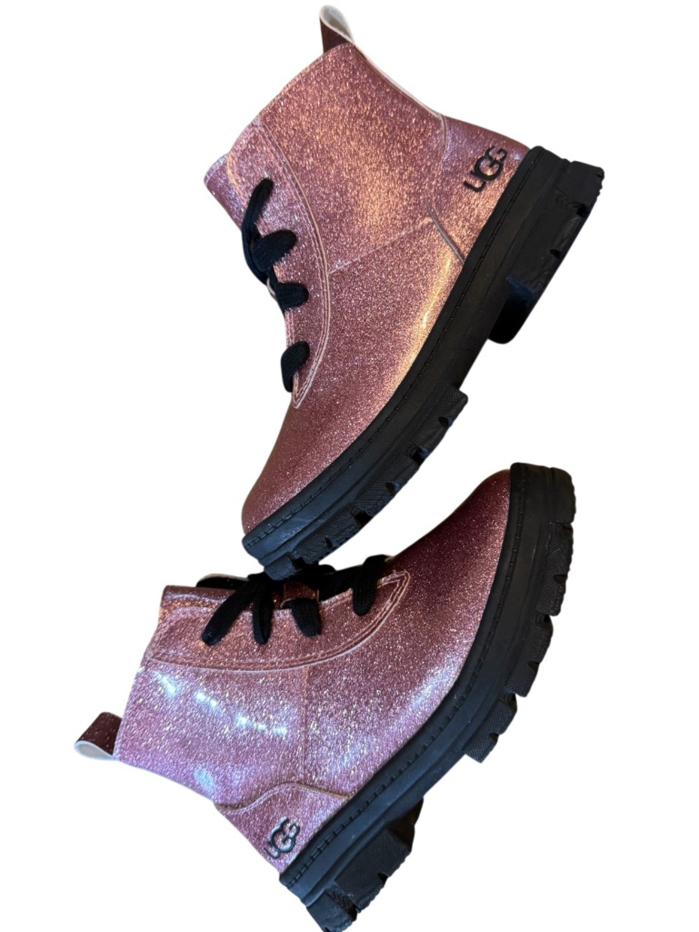 UGG Ashton Lace-Up Glitter Pink Combat Boots Kids' Size 12 - Picture 9 of 16